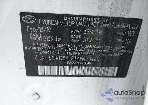 2019 Hyundai Elantra Sel from USA, damaged, VIN 5NPD84LF3KH470465
